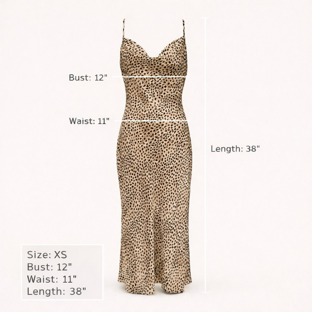 Leopard Satin Slip Dress Cowl Neck Open Back Midi 90s Minimal XS - Picture 7 of 9